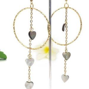 Hoop triple heart dangle abalone shell earrings